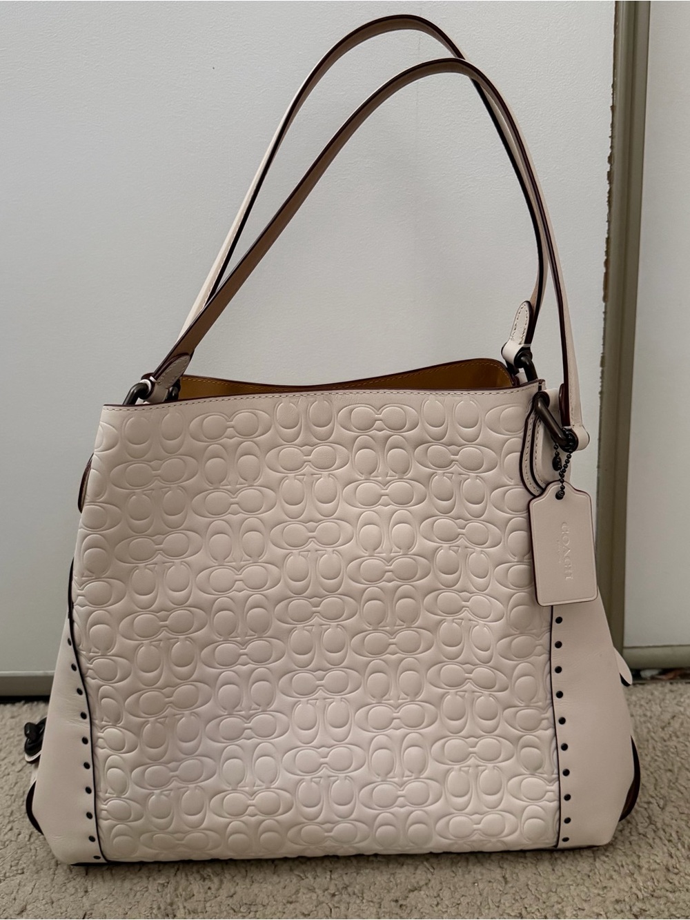 Coach Embossed Signature Leather Shoulder Tote in Blush Pink